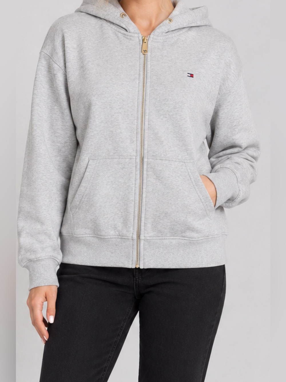 Tommy Hilfiger Light Gray Full-Zip Hoodie Sweatshirt